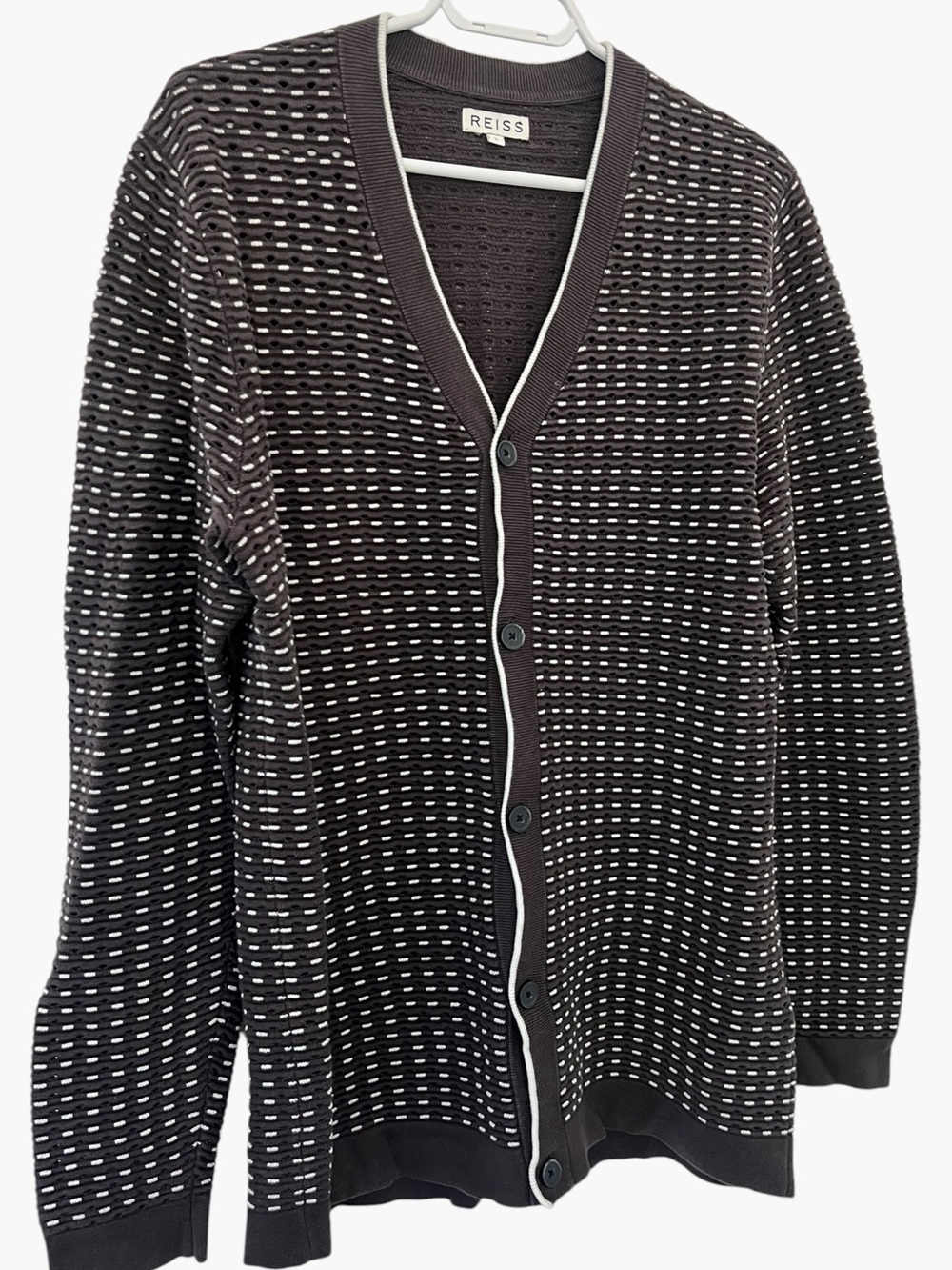 REISS Perforated Knit Cardigan Sweater Size L